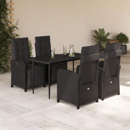 Qnhdfrt Garten Essgruppe 5 teilig Schwarz PE Rattan mit Glas Tischplatte und verstellbaren Liegestühlen für Balkon Terrasse Garten Qnhdfrt Garten Essgruppe 5 teilig Schwarz PE Rattan mit Glas Tischplatte und verstellbaren Liegestühlen für Balkon Terrasse Garten von Qnhdfrt