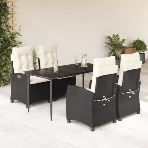 Qnhdfrt Garten Essgruppe 5 teilig Schwarz PE Rattan mit Kissen Verstellbare Relaxsessel und Glas Tisch für Terrasse Garten Balkon Qnhdfrt Garten Essgruppe 5 teilig Schwarz PE Rattan mit Kissen Verstellbare Relaxsessel und Glas Tisch für Terrasse Garten Balkon von Qnhdfrt