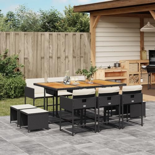 Qnhdfrt Garten Essgruppe 6 Stühle 4 Hocker mit Kissen PE Rattan Klappbar Akazienholz Tisch Schwarz Outdoor Sitzgruppe für Garten Terrasse Balkon Qnhdfrt Garten Essgruppe 6 Stühle 4 Hocker mit Kissen PE Rattan Klappbar Akazienholz Tisch Schwarz Outdoor Sitzgruppe für Garten Terrasse Balkon von Qnhdfrt