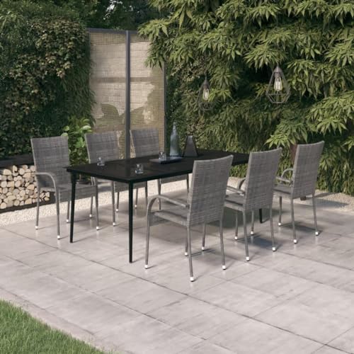 Qnhdfrt Garten Essgruppe 6 Stühle Grau Schwarz PE Rattan Pulverbeschichtet Stahl Glas Tisch 200x100x74 cm Sitzgruppe Outdoor für Terrasse Balkon Garten Qnhdfrt Garten Essgruppe 6 Stühle Grau Schwarz PE Rattan Pulverbeschichtet Stahl Glas Tisch 200x100x74 cm Sitzgruppe Outdoor für Terrasse Balkon Garten von Qnhdfrt