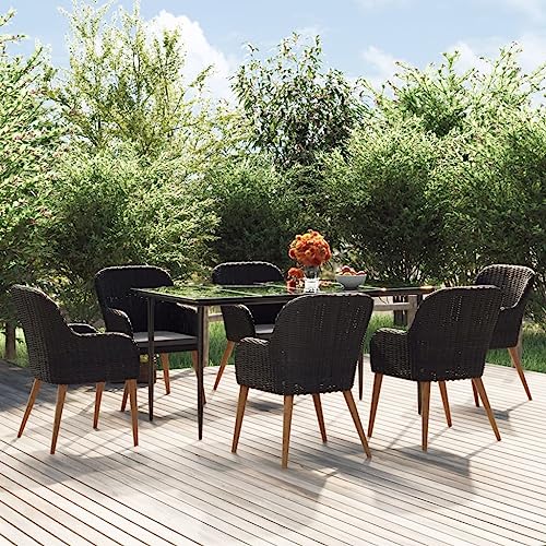 Qnhdfrt Garten Essgruppe 6 Stühle Set Schwarz Outdoor mit Kissen Akazienholz und Stahl 160 x 80 cm für Terrasse Balkon Garten von Qnhdfrt