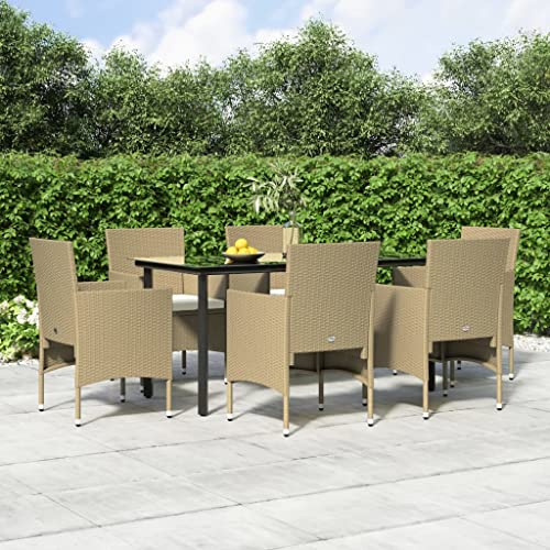 Qnhdfrt Garten Essgruppe 6 Stühle Set mit Kissen Schwarz Beige 160x80 cm Modernes Design Wetterfestes PE Rattan für Terrasse Balkon Garten von Qnhdfrt