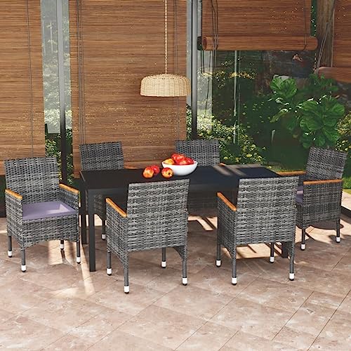 Qnhdfrt Garten Essgruppe 6 Stühle Set mit Polster Grau PE Rattan und WPC Tisch 185x90 cm für Terrasse Balkon Garten Qnhdfrt Garten Essgruppe 6 Stühle Set mit Polster Grau PE Rattan und WPC Tisch 185x90 cm für Terrasse Balkon Garten von Qnhdfrt