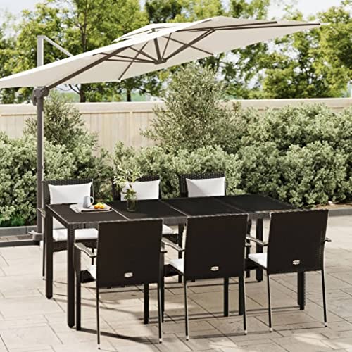 Qnhdfrt Garten Essgruppe 6 Stühle Tisch Schwarz PE Rattan Outdoor Möbel Set Modernes Design für Terrasse Garten Balkon von Qnhdfrt