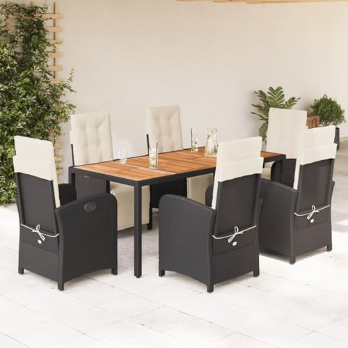 Qnhdfrt Garten Essgruppe 6 Stühle Tisch Schwarz PE Rattan Outdoor Möbel Set mit Cremeweißen Kissen für Garten Balkon Terrasse von Qnhdfrt