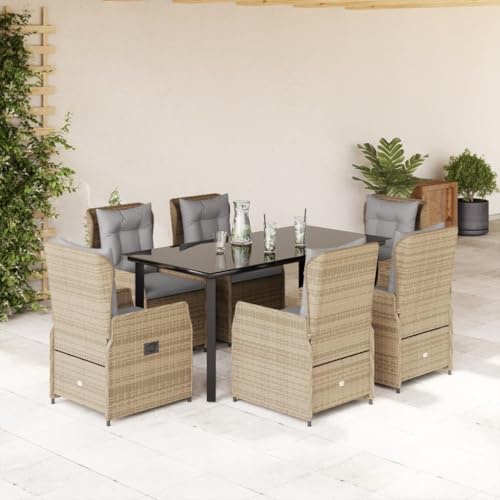 Qnhdfrt Garten Essgruppe 6 Stühle mit Kissen PE Rattan Set Schwarz Beige Outdoor Sitzgruppe mit Glas Tisch für Garten Terrasse Balkon Qnhdfrt Garten Essgruppe 6 Stühle mit Kissen PE Rattan Set Schwarz Beige Outdoor Sitzgruppe mit Glas Tisch für Garten Terrasse Balkon von Qnhdfrt