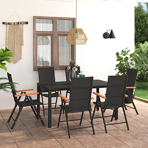 Qnhdfrt Garten Essgruppe 7 TLG Schwarz Braun PE Rattan WPC Tisch und 6 Stühle mit Verstellbaren Rückenlehnen 150 x 90 cm für Terrasse Balkon Garten Qnhdfrt Garten Essgruppe 7 TLG Schwarz Braun PE Rattan WPC Tisch und 6 Stühle mit Verstellbaren Rückenlehnen 150 x 90 cm für Terrasse Balkon Garten von Qnhdfrt