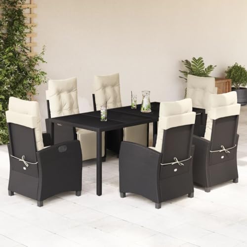 Qnhdfrt Garten Essgruppe 7 TLG Schwarz PE Rattan mit Kissen und Glas Tischplatte für Terrasse Balkon und Garten Qnhdfrt Garten Essgruppe 7 TLG Schwarz PE Rattan mit Kissen und Glas Tischplatte für Terrasse Balkon und Garten von Qnhdfrt