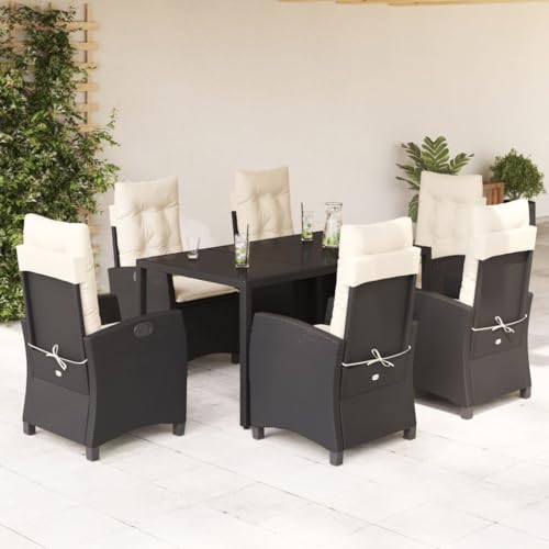Qnhdfrt Garten Essgruppe 7 TLG Set Schwarz PE Rattan mit Kissen Verstellbare Relaxsessel und Hartglas Tisch für Terrasse Garten und Balkon Qnhdfrt Garten Essgruppe 7 TLG Set Schwarz PE Rattan mit Kissen Verstellbare Relaxsessel und Hartglas Tisch für Terrasse Garten und Balkon von Qnhdfrt