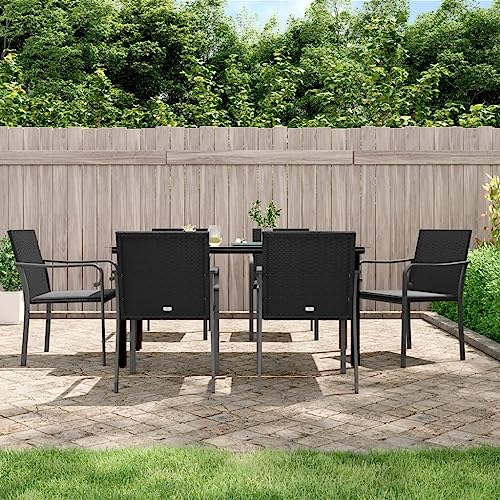 Qnhdfrt Garten Essgruppe 7 TLG Set aus PE Rattan und Stahl mit Kissen 160 x 80 cm für Terrasse Balkon und Gartenbereich von Qnhdfrt