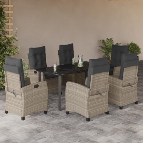 Qnhdfrt Garten Essgruppe 7 TLG Set mit Kissen PE Rattan Schwarz Grau 160 x 80 cm Verstellbare Liegesessel Outdoor für Terrasse Garten Balkon von Qnhdfrt