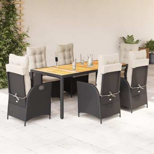Qnhdfrt Garten Essgruppe 7 Teilig Schwarz Poly Rattan mit Akazienholz Tischplatte und Cremeweißen Kissen für Garten Terrasse Balkon Qnhdfrt Garten Essgruppe 7 Teilig Schwarz Poly Rattan mit Akazienholz Tischplatte und Cremeweißen Kissen für Garten Terrasse Balkon von Qnhdfrt