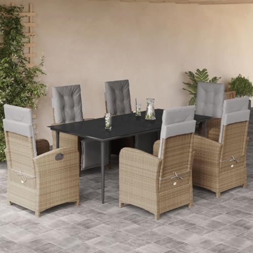 Qnhdfrt Garten Essgruppe 7 teilig Beige PE Rattan Set mit Verstellbaren Liegestühlen und Glas Tisch für Terrasse Balkon Garten Qnhdfrt Garten Essgruppe 7 teilig Beige PE Rattan Set mit Verstellbaren Liegestühlen und Glas Tisch für Terrasse Balkon Garten von Qnhdfrt