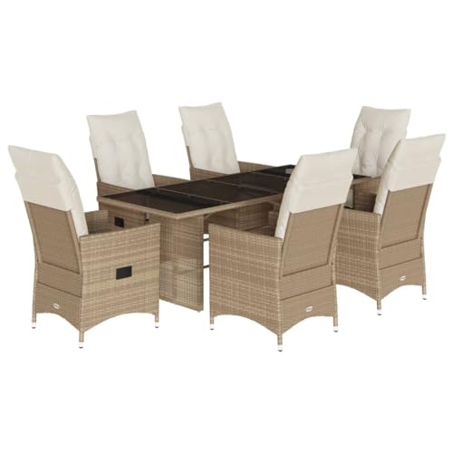 Qnhdfrt Garten Essgruppe 7 teilig Beige PE Rattan mit Kissen Verstellbare Relaxsessel und Tisch aus Hartglas für Terrasse Balkon und Garten Qnhdfrt Garten Essgruppe 7 teilig Beige PE Rattan mit Kissen Verstellbare Relaxsessel und Tisch aus Hartglas für Terrasse Balkon und Garten von Qnhdfrt