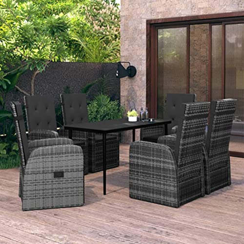 Qnhdfrt Garten Essgruppe 7 teilig Grau Schwarz PE Rattan mit Glas Tisch und Verstellbaren Stühlen für Terrasse Garten und Balkon Qnhdfrt Garten Essgruppe 7 teilig Grau Schwarz PE Rattan mit Glas Tisch und Verstellbaren Stühlen für Terrasse Garten und Balkon von Qnhdfrt