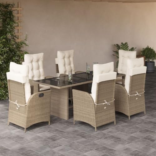Qnhdfrt Garten Essgruppe 7 teilig PE Rattan Set mit Kissen Beige Outdoor Möbel für Terrasse Garten und Balkon Qnhdfrt Garten Essgruppe 7 teilig PE Rattan Set mit Kissen Beige Outdoor Möbel für Terrasse Garten und Balkon von Qnhdfrt