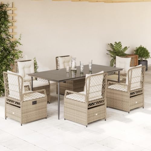 Qnhdfrt Garten Essgruppe 7 teilig PE Rattan Set mit Kissen Beige Schwarz Verstellbare Relaxsessel und Glas Tisch für Terrasse Garten Balkon Qnhdfrt Garten Essgruppe 7 teilig PE Rattan Set mit Kissen Beige Schwarz Verstellbare Relaxsessel und Glas Tisch für Terrasse Garten Balkon von Qnhdfrt