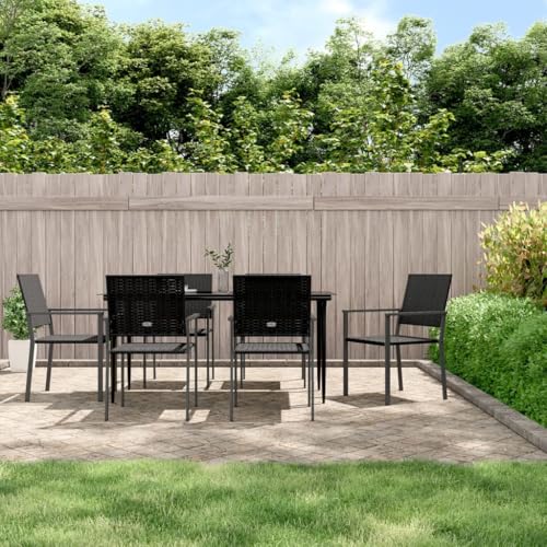 Qnhdfrt Garten Essgruppe 7 teilig PE Rattan und Stahl Schwarz Outdoor Esstisch mit 6 Stühlen für Terrasse Balkon Garten von Qnhdfrt