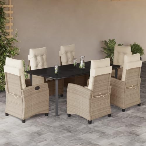 Qnhdfrt Garten Essgruppe 7 teilig Poly Rattan Set mit Kissen Schwarz Beige Verstellbare Relaxsessel und Hartglas Tisch für Terrasse Garten Balkon Qnhdfrt Garten Essgruppe 7 teilig Poly Rattan Set mit Kissen Schwarz Beige Verstellbare Relaxsessel und Hartglas Tisch für Terrasse Garten Balkon von Qnhdfrt