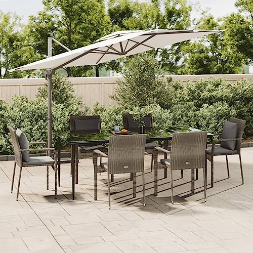 Qnhdfrt Garten Essgruppe 7 teilig Schwarz Grau PE Rattan mit Kissen Outdoor Esstisch und Stühle Set für Terrasse Garten Balkon Qnhdfrt Garten Essgruppe 7 teilig Schwarz Grau PE Rattan mit Kissen Outdoor Esstisch und Stühle Set für Terrasse Garten Balkon von Qnhdfrt