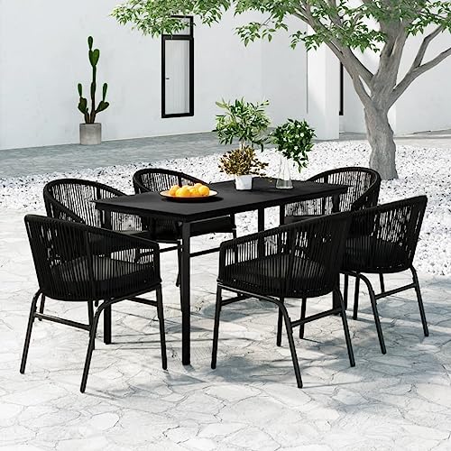 Qnhdfrt Garten Essgruppe 7 teilig Schwarz Outdoor Esstisch mit 6 Stühlen aus PVC Rattan und Glas Tischplatte 140x70 cm für Terrasse Balkon Garten Qnhdfrt Garten Essgruppe 7 teilig Schwarz Outdoor Esstisch mit 6 Stühlen aus PVC Rattan und Glas Tischplatte 140x70 cm für Terrasse Balkon Garten von Qnhdfrt