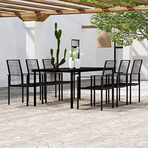 Qnhdfrt Garten Essgruppe 7 teilig Schwarz Outdoor Tisch und Stühle Set aus Stahl und Glas für Terrasse Balkon Garten Qnhdfrt Garten Essgruppe 7 teilig Schwarz Outdoor Tisch und Stühle Set aus Stahl und Glas für Terrasse Balkon Garten von Qnhdfrt