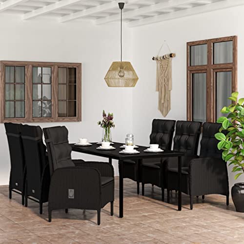 Qnhdfrt Garten Essgruppe 7 teilig Schwarz PE Rattan Outdoor Set mit Kissen Tisch und 6 Stühle für Terrasse Balkon Garten von Qnhdfrt
