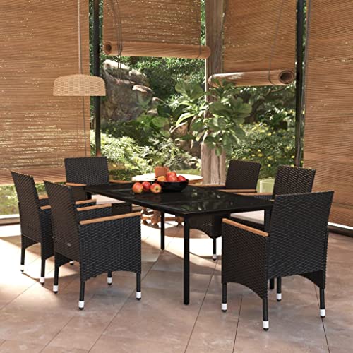 Qnhdfrt Garten Essgruppe 7 teilig Schwarz PE Rattan Outdoor Set mit Kissen und Glastisch für Terrasse Balkon Garten Qnhdfrt Garten Essgruppe 7 teilig Schwarz PE Rattan Outdoor Set mit Kissen und Glastisch für Terrasse Balkon Garten von Qnhdfrt
