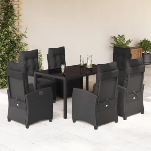 Qnhdfrt Garten Essgruppe 7 teilig Schwarz PE Rattan Set mit Kissen und Glas Tisch für Terrasse Garten Balkon Qnhdfrt Garten Essgruppe 7 teilig Schwarz PE Rattan Set mit Kissen und Glas Tisch für Terrasse Garten Balkon von Qnhdfrt