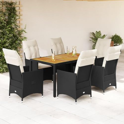 Qnhdfrt Garten Essgruppe 7 teilig Schwarz PE Rattan mit Akazienholz Tisch und Cremeweißen Kissen Verstellbare Relaxsessel für Terrasse Garten und Balkon Qnhdfrt Garten Essgruppe 7 teilig Schwarz PE Rattan mit Akazienholz Tisch und Cremeweißen Kissen Verstellbare Relaxsessel für Terrasse Garten und Balkon von Qnhdfrt