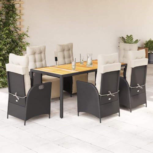 Qnhdfrt Garten Essgruppe 7 teilig Schwarz PE Rattan mit Akazienholz Tisch und Relaxsessel Kissen für Terrasse Garten Balkon Qnhdfrt Garten Essgruppe 7 teilig Schwarz PE Rattan mit Akazienholz Tisch und Relaxsessel Kissen für Terrasse Garten Balkon von Qnhdfrt