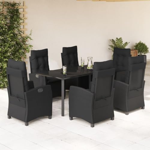 Qnhdfrt Garten Essgruppe 7 teilig Schwarz PE Rattan mit Glas Tisch und Verstellbaren Stühlen für Terrasse Balkon Garten Qnhdfrt Garten Essgruppe 7 teilig Schwarz PE Rattan mit Glas Tisch und Verstellbaren Stühlen für Terrasse Balkon Garten von Qnhdfrt