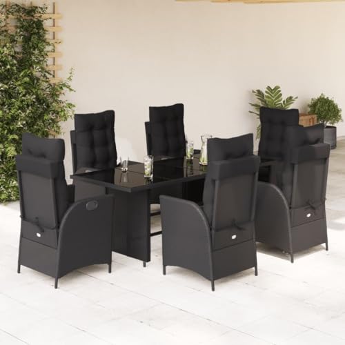 Qnhdfrt Garten Essgruppe 7 teilig Schwarz PE Rattan mit Glas Tischplatte und Kissen Verstellbare Relaxsessel für Terrasse Garten Balkon Qnhdfrt Garten Essgruppe 7 teilig Schwarz PE Rattan mit Glas Tischplatte und Kissen Verstellbare Relaxsessel für Terrasse Garten Balkon von Qnhdfrt