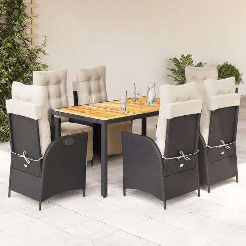 Qnhdfrt Garten Essgruppe 7 teilig Schwarz PE Rattan mit Kissen Akazienholz Tisch Verstellbare Relaxsessel für Terrasse Garten und Balkon Qnhdfrt Garten Essgruppe 7 teilig Schwarz PE Rattan mit Kissen Akazienholz Tisch Verstellbare Relaxsessel für Terrasse Garten und Balkon von Qnhdfrt