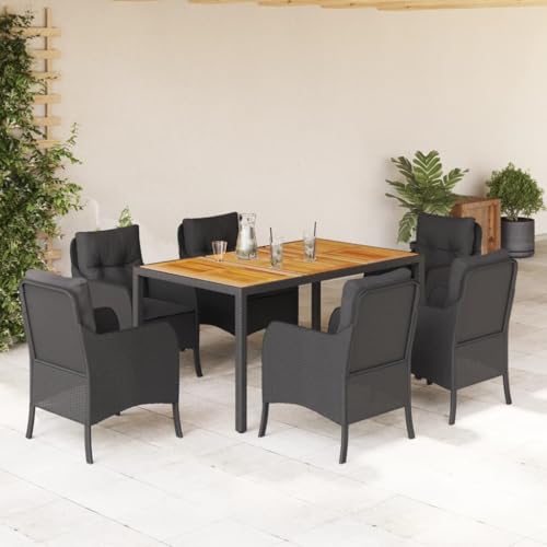 Qnhdfrt Garten Essgruppe 7 teilig Schwarz PE Rattan mit Kissen Akazienholz Tischplatte für Terrasse Garten und Balkon Qnhdfrt Garten Essgruppe 7 teilig Schwarz PE Rattan mit Kissen Akazienholz Tischplatte für Terrasse Garten und Balkon von Qnhdfrt