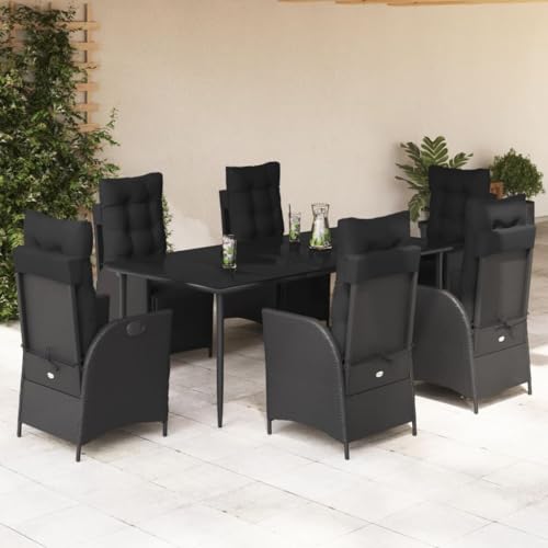 Qnhdfrt Garten Essgruppe 7 teilig Schwarz PE Rattan mit Kissen Verstellbare Relaxsessel und Glas Tisch für Terrasse Garten Balkon Qnhdfrt Garten Essgruppe 7 teilig Schwarz PE Rattan mit Kissen Verstellbare Relaxsessel und Glas Tisch für Terrasse Garten Balkon von Qnhdfrt