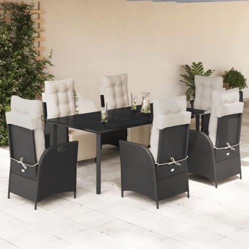 Qnhdfrt Garten Essgruppe 7 teilig Schwarz PE Rattan mit Kissen Verstellbare Relaxsessel und Glas Tisch für Terrasse Garten Balkon Qnhdfrt Garten Essgruppe 7 teilig Schwarz PE Rattan mit Kissen Verstellbare Relaxsessel und Glas Tisch für Terrasse Garten Balkon von Qnhdfrt
