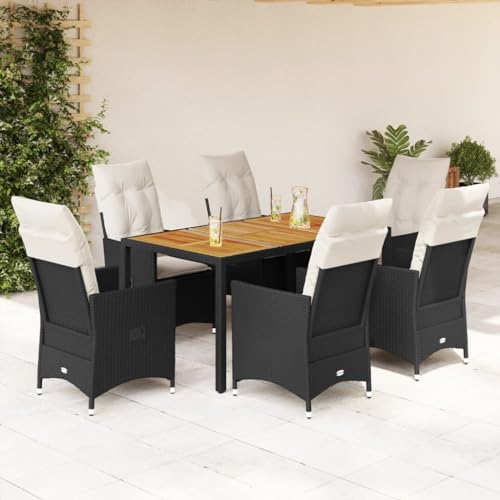 Qnhdfrt Garten Essgruppe 7 teilig Schwarz PE Rattan mit Kissen verstellbare Relaxsessel Akazienholz Tisch für Terrasse Garten und Balkon Qnhdfrt Garten Essgruppe 7 teilig Schwarz PE Rattan mit Kissen verstellbare Relaxsessel Akazienholz Tisch für Terrasse Garten und Balkon von Qnhdfrt