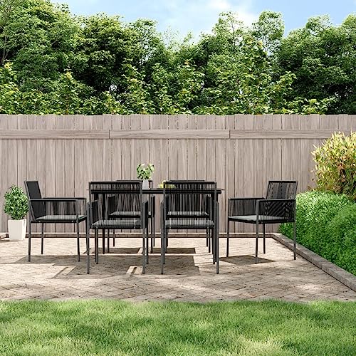 Qnhdfrt Garten Essgruppe 7 teilig Schwarz PE Rattan mit Stahlrahmen und Kissen Outdoor Sitzgruppe für Terrasse Balkon Garten Qnhdfrt Garten Essgruppe 7 teilig Schwarz PE Rattan mit Stahlrahmen und Kissen Outdoor Sitzgruppe für Terrasse Balkon Garten von Qnhdfrt