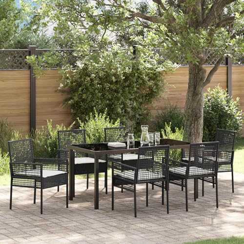 Qnhdfrt Garten Essgruppe 7-teilig Schwarz Poly-Rattan mit Kissen Rechteckiger Gartentisch und 6 Stühle für Terrasse Garten Outdoor Qnhdfrt Garten Essgruppe 7-teilig Schwarz Poly-Rattan mit Kissen Rechteckiger Gartentisch und 6 Stühle für Terrasse Garten Outdoor von Qnhdfrt