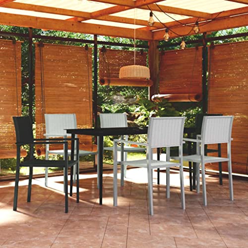 Qnhdfrt Garten Essgruppe 7 teilig Schwarz Weiß Outdoor Set mit Glas Tisch und 6 Stühlen Rattan Look für Terrasse Balkon Garten Qnhdfrt Garten Essgruppe 7 teilig Schwarz Weiß Outdoor Set mit Glas Tisch und 6 Stühlen Rattan Look für Terrasse Balkon Garten von Qnhdfrt