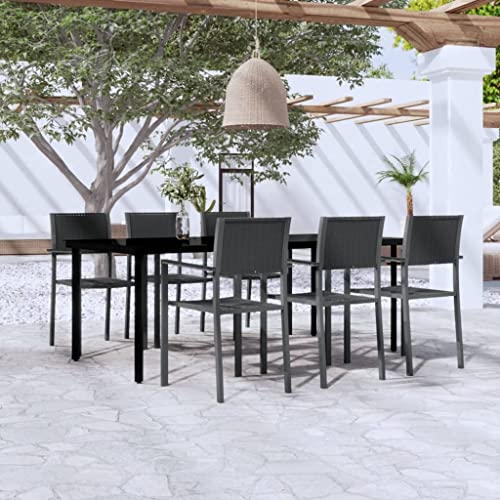 Qnhdfrt Garten Essgruppe 7 teilig Schwarz mit Glas Tischplatte und Rattan Design Stühlen aus Kunststoff für Terrasse Balkon Gartenbereich Qnhdfrt Garten Essgruppe 7 teilig Schwarz mit Glas Tischplatte und Rattan Design Stühlen aus Kunststoff für Terrasse Balkon Gartenbereich von Qnhdfrt