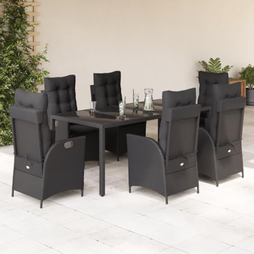 Qnhdfrt Garten Essgruppe 7 teilig Set Schwarz PE Rattan mit Kissen und Glas Tischplatte Outdoor für Terrasse Garten Balkon Qnhdfrt Garten Essgruppe 7 teilig Set Schwarz PE Rattan mit Kissen und Glas Tischplatte Outdoor für Terrasse Garten Balkon von Qnhdfrt