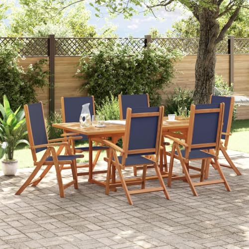Qnhdfrt Garten Essgruppe 7 teilig aus Massivholz Akazie Outdoor Sitzgruppe mit 6 Klappstühlen und Ausziehtisch für Garten Balkon Terrasse von Qnhdfrt