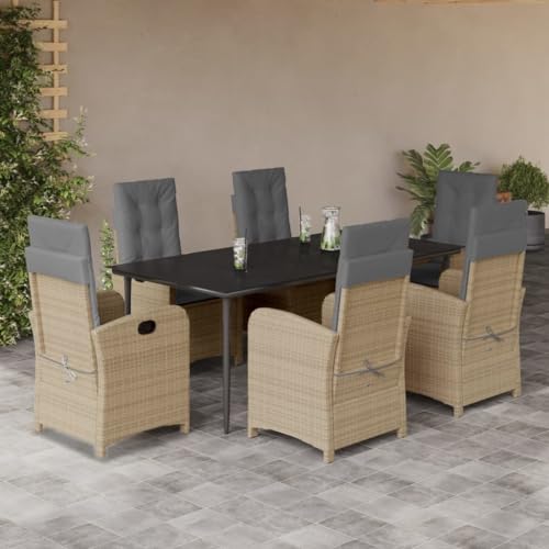 Qnhdfrt Garten Essgruppe 7 teilig mit Kissen Beigemischung PE Rattan Outdoor Möbel Set für Terrasse Balkon und Garten von Qnhdfrt