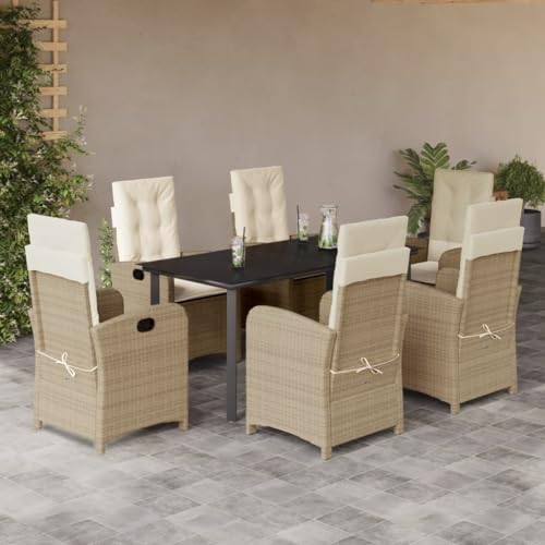 Qnhdfrt Garten Essgruppe 7 teilig mit Kissen PE Rattan Outdoor Sitzgruppe für Garten Balkon Terrasse mit Verstellbarer Rückenlehne und Glas Tisch Qnhdfrt Garten Essgruppe 7 teilig mit Kissen PE Rattan Outdoor Sitzgruppe für Garten Balkon Terrasse mit Verstellbarer Rückenlehne und Glas Tisch von Qnhdfrt