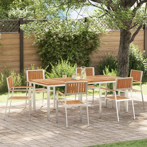 Qnhdfrt Garten Essgruppe 7-teiliges Set Massivholz Teak Rechteckiger Esstisch 200x90 cm Braun Outdoor für Balkon Terrasse mit 6 Stühlen Stabiles Design Geölte Oberfläche Komfortabler Sitzplatz von Qnhdfrt