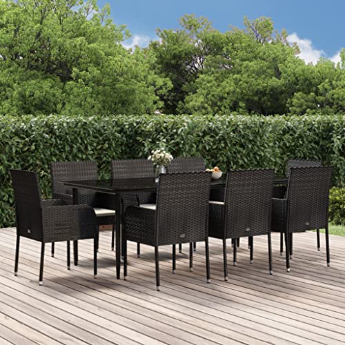 Qnhdfrt Garten Essgruppe 8 Personen Set Schwarz PE Rattan mit Kissen Modernes Design Outdoor Esstisch und Stühle für Terrasse Garten Balkon von Qnhdfrt