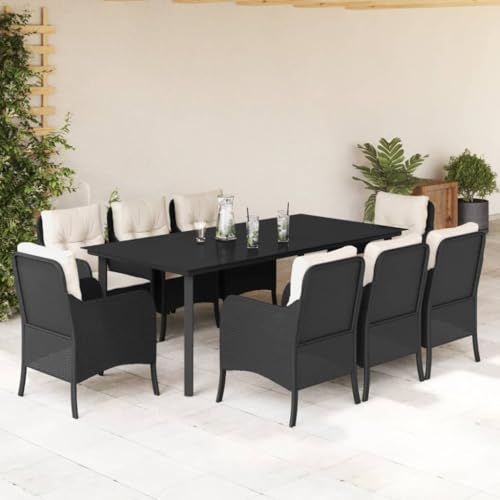 Qnhdfrt Garten Essgruppe 8 Personen Set Schwarz PE Rattan mit Kissen und Glas Tischplatte für Terrasse Garten und Balkon Qnhdfrt Garten Essgruppe 8 Personen Set Schwarz PE Rattan mit Kissen und Glas Tischplatte für Terrasse Garten und Balkon von Qnhdfrt