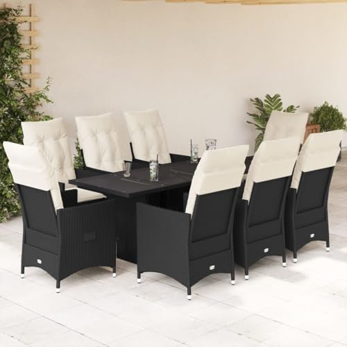 Qnhdfrt Garten Essgruppe 8 Sitzer Schwarz PE Rattan mit Kissen Verstellbare Lounge Möbel für Terrasse Garten und Balkon Qnhdfrt Garten Essgruppe 8 Sitzer Schwarz PE Rattan mit Kissen Verstellbare Lounge Möbel für Terrasse Garten und Balkon von Qnhdfrt